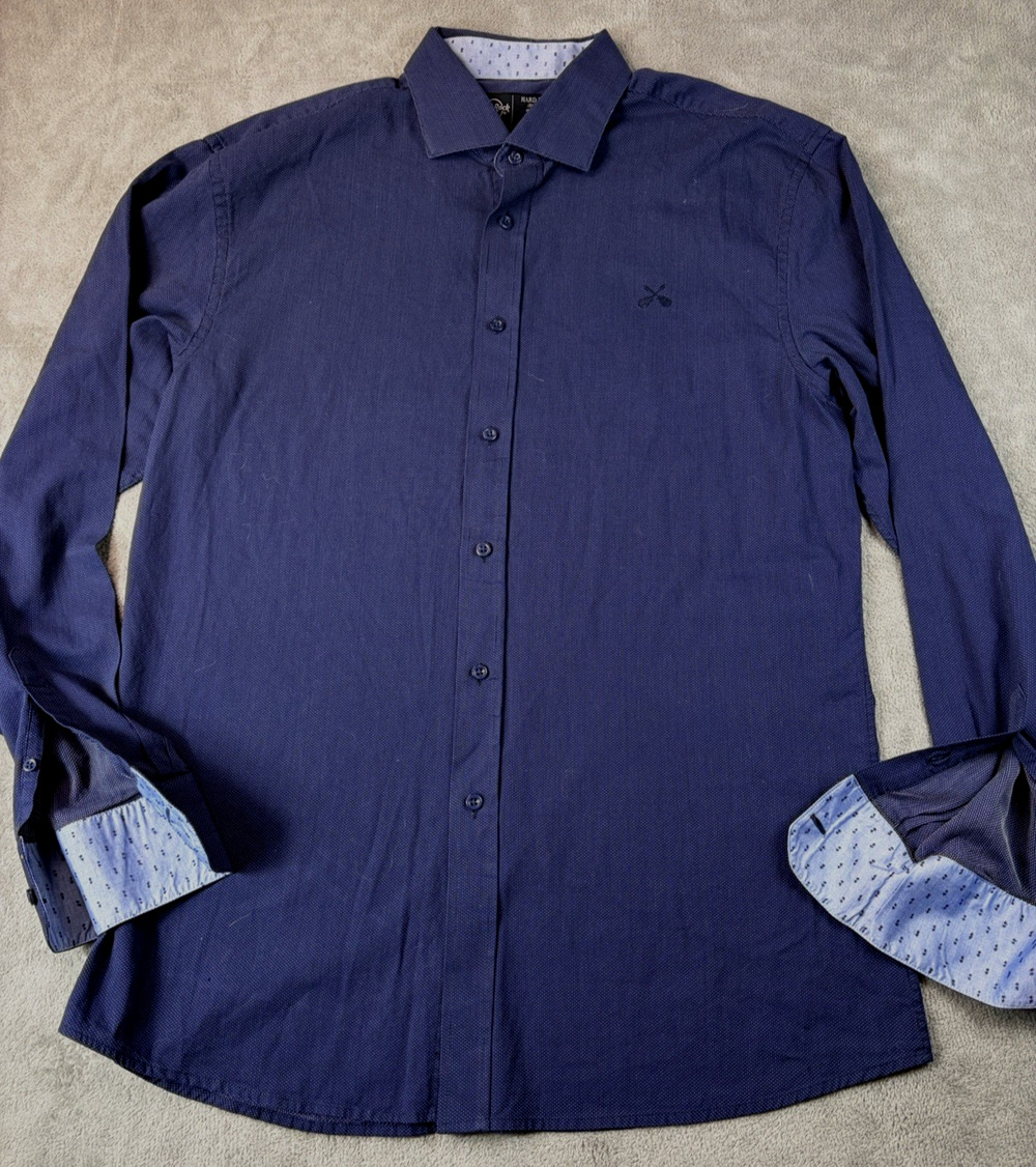 Hard Rock Black Label Shirt Flip Cuff Button Front Long Sleeve Embroidered XL
